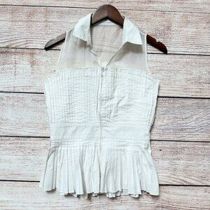 Anne Fontaine Sleeveless White Blouse Womens Pleated Peplum Zip Front Size 38